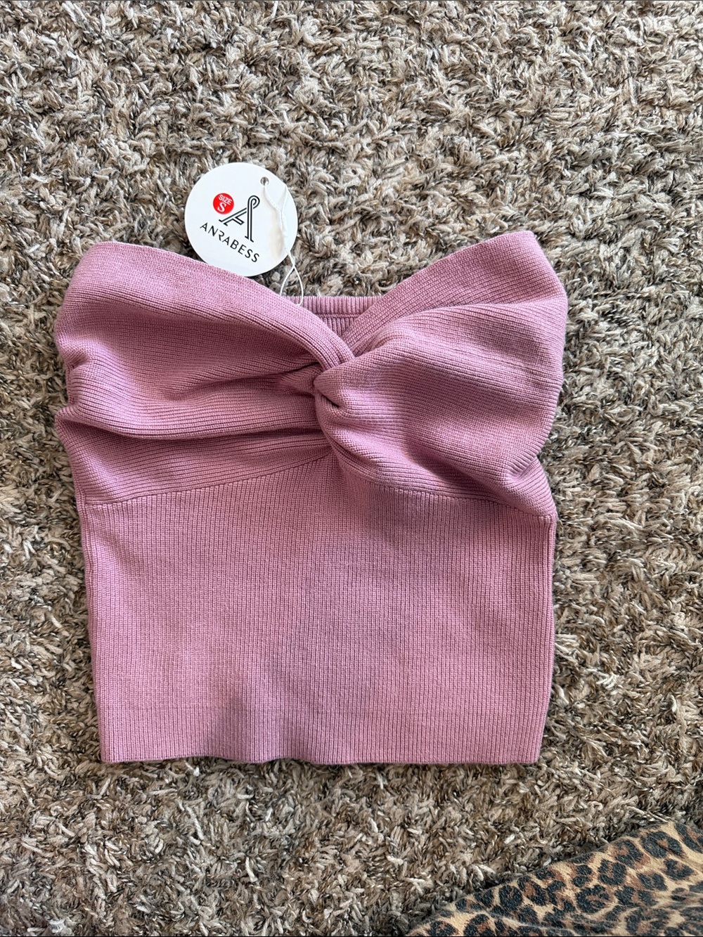 Anabess Pink Twist-Front Strapless Knit Top